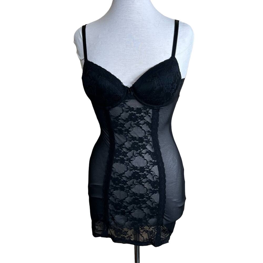 Blush Black Padded‎ Underwire Slip Nightgown Lingerie with Sheer Bodice